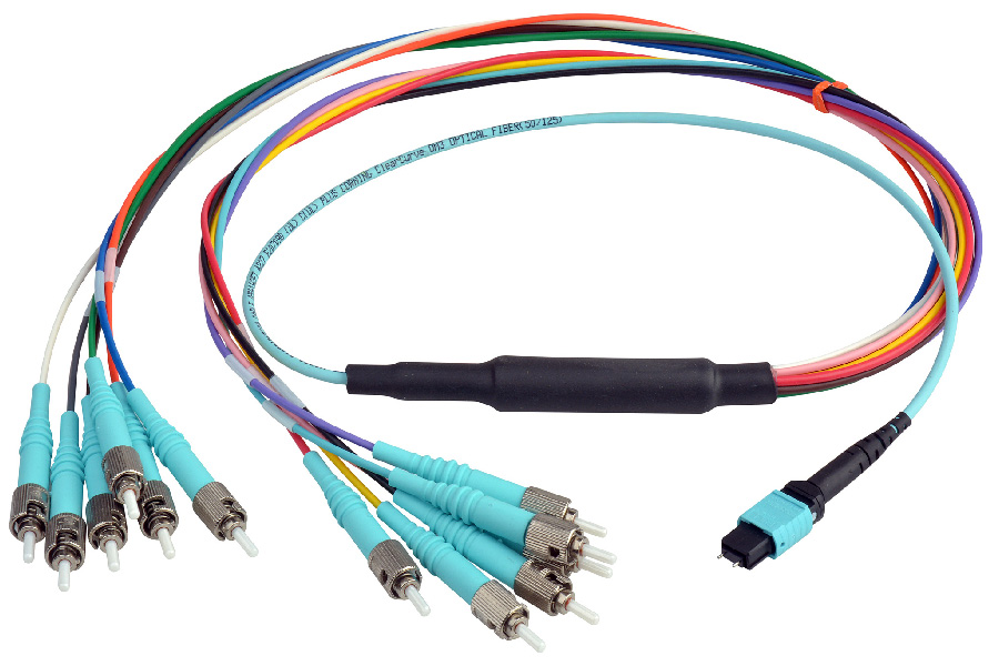 12F MTP Pinned -ST Multimode OM3 Fiber Optic Harness Cable