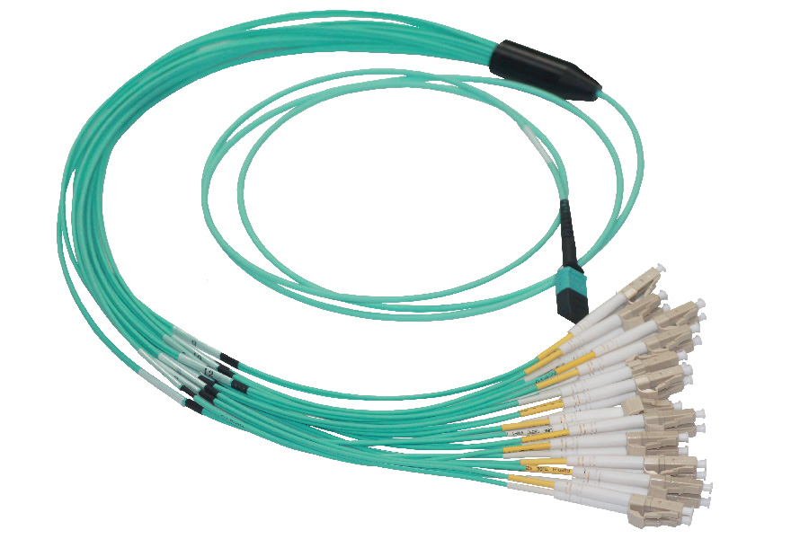24F MTP Pinned -LC Multimode OM3 Aqua Fiber Optic Harness Cable