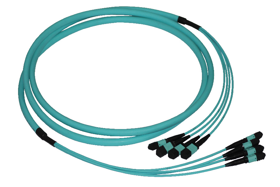 Pre Terminated 96 Cores MPO Extension Fiber  Optic Trunk/Backbone Cable, Polarity C, Multimode OM3, Aqua