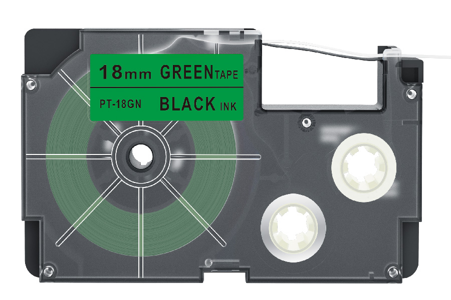 18mm Tape Cartridge Compatible for Casio Label Maker Printer, Green Tape and Black Ink