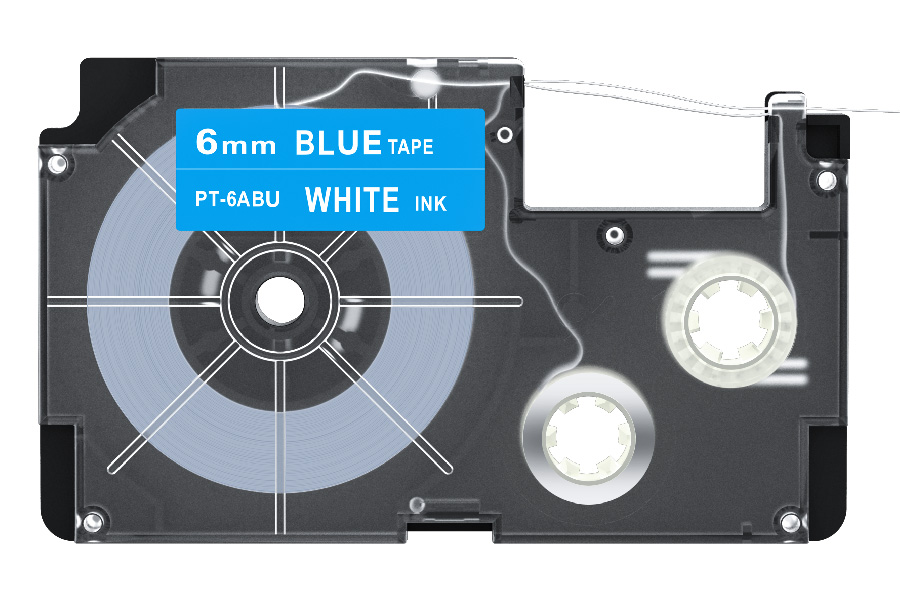 6mm Tape Cartridge Compatible for Casio Label Maker Printer, Blue Tape and White Ink