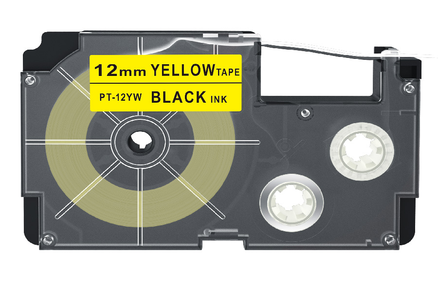 12mm Tape Cartridge Compatible for Casio Label Maker Printer, Yellow Tape and Black Ink