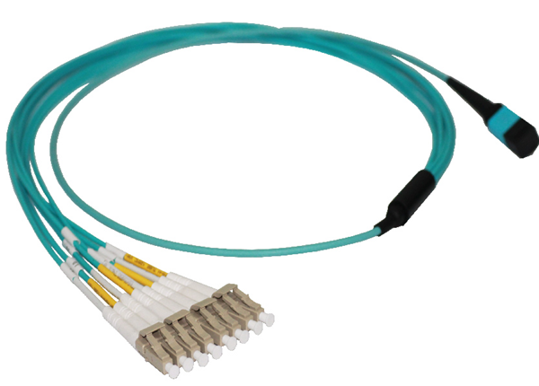 8F MTP Pinned - 4xDLC Multimode OM3 Aqua Fiber Optic Harness Cable