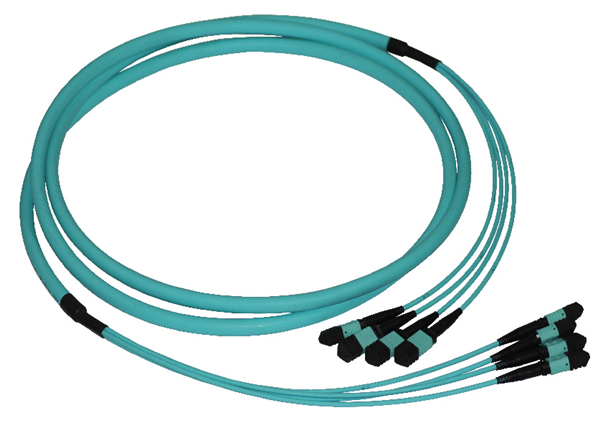 Pre Terminated 96 Cores MPO Extension Fiber  Optic Trunk/Backbone Cable, Polarity C, Multimode OM3, Aqua