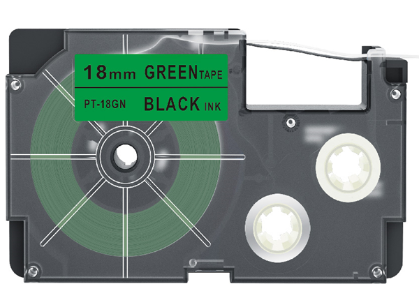 18mm Tape Cartridge Compatible for Casio Label Maker Printer, Green Tape and Black Ink