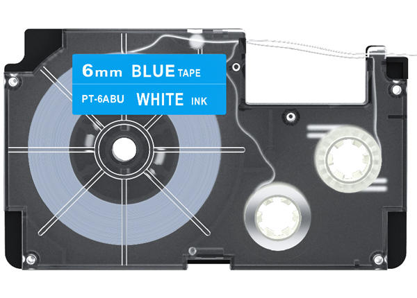 6mm Tape Cartridge Compatible for Casio Label Maker Printer, Blue Tape and White Ink