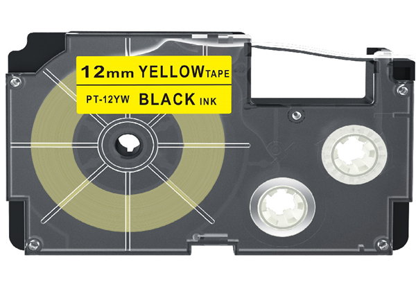 12mm Tape Cartridge Compatible for Casio Label Maker Printer, Yellow Tape and Black Ink